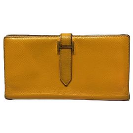 Cartera Larga Soufflet de Cuero Epsom Béarn de Hermès Amarillo