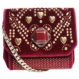 Elie Saab Borsa a tracolla in velluto bordeaux con borchie Bordò