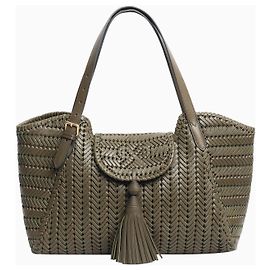 Anya Hindmarch Bolsa tote de couro trançado caqui Verde