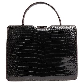 Giorgio Armani Vintage 90s brown reptile effect top handle bag Brown