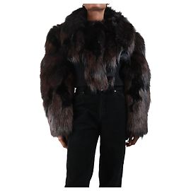 Givenchy Giacca bomber cropped in pelliccia sintetica nera e marrone - taglia UK 6 Marrone