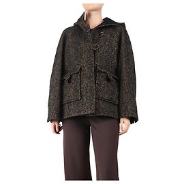 Ganni Black and brown Herringbone tweed hooded jacket - size UK 12 Brown