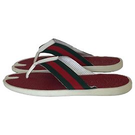 Gucci Web Trimm Flip Flops White Cotton Rubber White