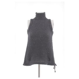 Pull sans manches Brunello Cucinelli en mélange de lin gris avec strass Gris