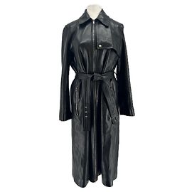 Céline Black Leather Trench Coat with Zip Black