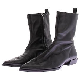 Botines de cuero negro con punta afilada Massimo Dutti Negro