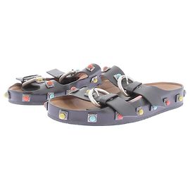 Sandali Etro in pelle nera con perle multicolori Nero