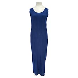 Robe maxi sans manches bleue Pleats Please Bleu