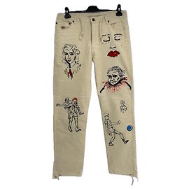 Autre Marque Jean brodé crème KIDSUPERSTUDIO Beige
