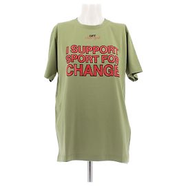 Camiseta Off White verde de algodão com letras Verde