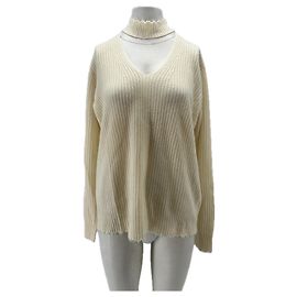 R13 Cremefarbener V-Ausschnitt-Pullover aus Kaschmir Beige