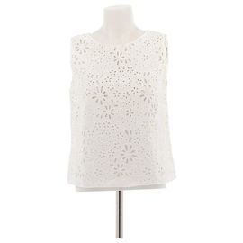 Top blanco sin mangas de algodón con bordado inglés Prada Blanco