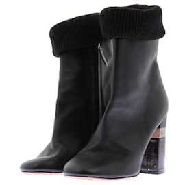 Chanel Black Leather Heeled Ankle Boots Black