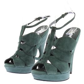 Yves Saint Laurent Sandales à talons en daim vertes Vert