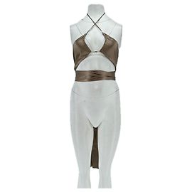 Autre Marque AYA MUSE Brown Open Crop Top with Tie Brown