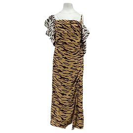 Rejina Pyo Maxikleid mit Tigerprint beige trägerlos Beige