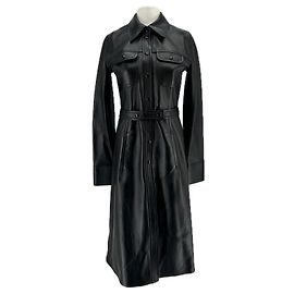Courreges Black leather trench coat Black
