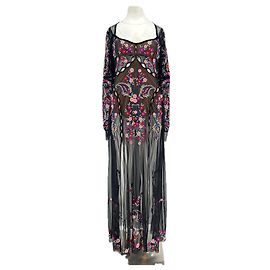Autre Marque Robe noire brodée de fleurs Black