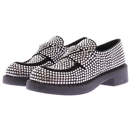 Prada Mokassins mit Strass Leder Silber Gr. 37 Silber