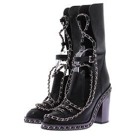 Chanel Botas pretas e corrente Preto