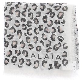 Alaïa Schal aus Wolle und Kaschmir mit Leopardenmuster Weiß