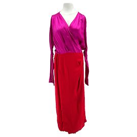 Robe longue rouge et rose à manches longues Attico Rouge