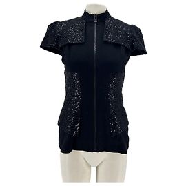 Autre Marque LYUBOV Black Wool Top with Sequins and Zip Black