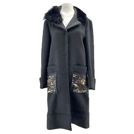Prada Grau Woll- und Kaschmirmantel Schwarz