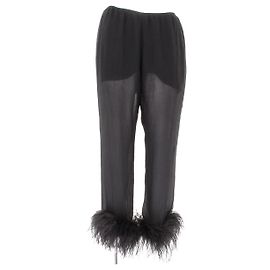 Prada Pantaloni in Seta e Piume Nero