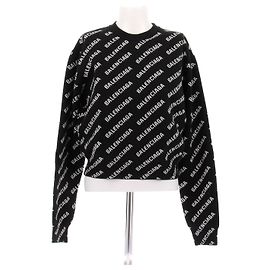 Balenciaga Schwarzer Logo Pullover aus Baumwolle M Schwarz