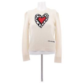 Christian Dior Pull crème motif cœur en cachemire Beige