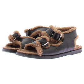 Autre Marque Sandali in pelle nera foderati in marrone Nero