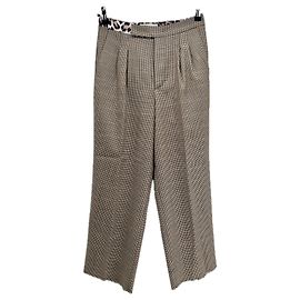 La Prestic Ouiston Calça xadrez e de leopardo em lã e seda Marrom