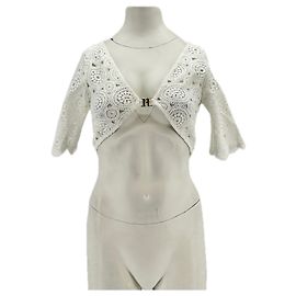 Top corto de ganchillo blanco Rotate mangas 3/4 Blanco