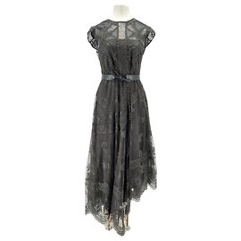 Vestido maxi de renda preta Hermès com cinto de couro Preto