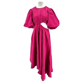Vestido maxi de linho rosa assimétrico Maje com mangas bufantes Rosa