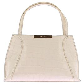 By Far Leather Handbag Beige Alligator Relief Gold Hardware Beige