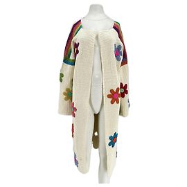 Autre Marque Long cardigan écru ROSE CARMINE avec broderie de fleurs Beige