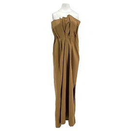 Vestido longo sem alças de lã marrom The Row Marrom