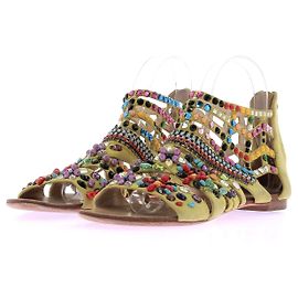 Sandálias Giuseppe Zanotti em camurça amarela com strass e pérolas Amarelo