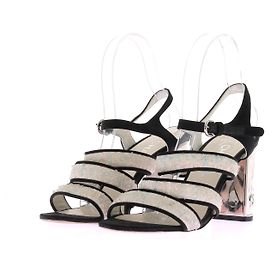 Chanel Sandales à talons en tweed Black