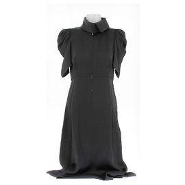 Céline Schwarzes langes Kleid mit Puffärmeln Schwarz
