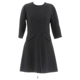 Courreges Schwarzes Kurzes Wollmischkleid mit Langarm Schwarz