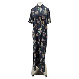 DMN Schwarzes Seidenhemdkleid mit Druck Schwarz
