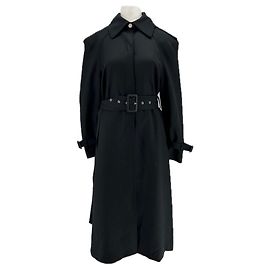 Autre Marque Schwarzer Woll-Trenchcoat mit Gürtel Schwarz
