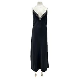 Massimo Dutti Schwarzes langes Kleid mit Trägern Schwarz