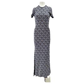 Vestido longo estampado navy com mangas curtas Paco Rabanne Azul marinho