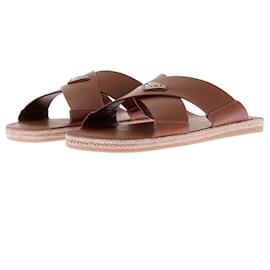Prada Mules croisées en cuir Camel