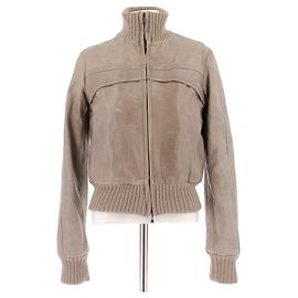 Louis Vuitton Blouson en cuir taupe Beige