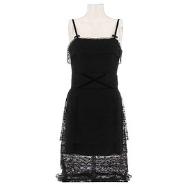 Vestido curto de seda preta e renda Lanvin Preto